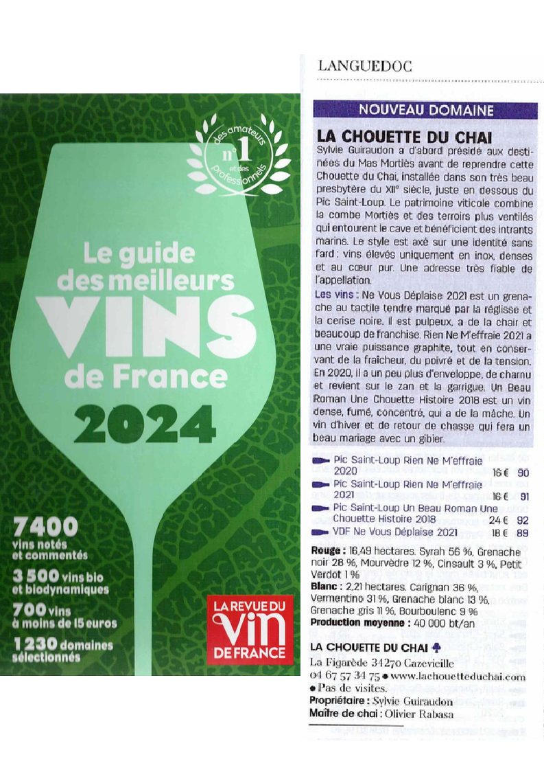 La Chouette du Chai dans Le Guide des meilleurs vins de France 2024